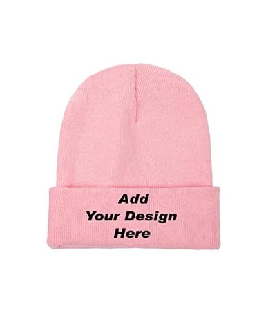 Custom Beanie Hat Personalized Text & Photo & Logo Knit Cuffed Beanie for Men Women Pink 0 One Size