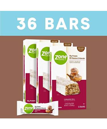 ZonePerfect Cinnamon Roll Protein Bars - 36 Count | 15g Protein | 18 Vitamins & Minerals | Nutritious Snack Bar - Buy Online on GoSupps.com
