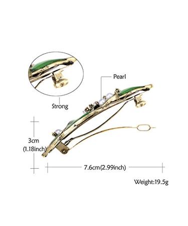 Vintage Metal Leaf Pearls French Hair Clips for Women - Retro Bronze Pigtail Spring Clips - Buy Online on GoSupps.com