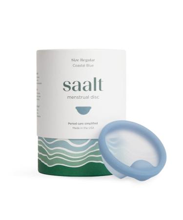 Saalt Menstrual Disc - Soft, Flexible, Reusable Medical-Grade Silicone - Wear 12 Hours - Removal Notch - Two Sizes - Menstrual Cup or Tampon Alternative - Made in USA - Lasts 10 Years (Blue, Regular) Coastal Blue 1 Count (