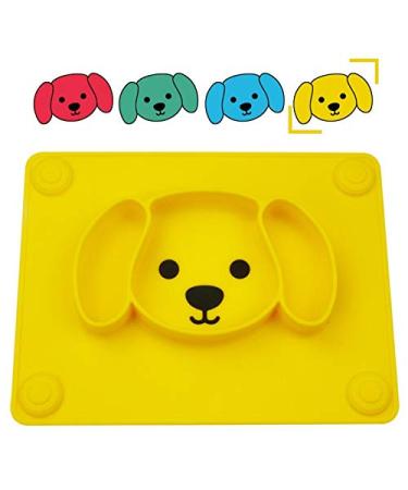 Qshare Toddler Plate  Portable Baby Plates for Toddlers and Kids  BPA-Free Strong Suction Plates for Toddlers  Dishwasher & Microwave Safe Silicone Placemat 11x8x1 inch (3Puppy-Yellow)