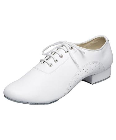 Minishion Men's TH173 Lace-up Comfortable Leather Wedding Ballroom Latin Taogo Dance Shoes 8.5 White-2.5cm Heel