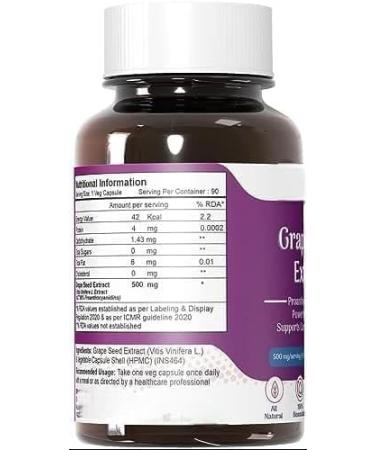 Grape Seed Extract 98% Polyphenols | 500 mg | Antioxidant Supplement Strengthens Immunity Promotes Healthy Skin and Hair | 90 Veg Capsules - Buy Online on GoSupps.com
