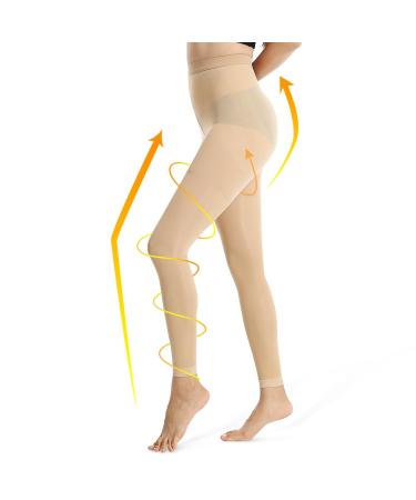 Medical Compression Tights by Beister 20-30 mmHg Thin Footless Graduated Support Pantyhose for Women & Men High Waist Circulation Compression Leggings for Varicose Veins Edema DVT Leg Pain Beige S