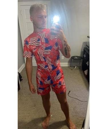 UNIFACO Men's Flag Print Short Sleeve Romper with Zipper, Summer Overall, S-XXL - Buy Online on GoSupps.com