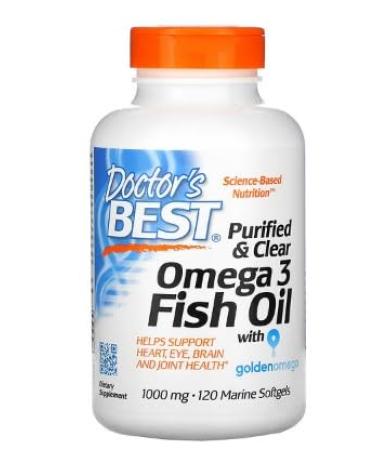 Doctor's Best Purified & Clear Omega 3 Fish Oil 1000mg - 120 Marine Soft Capsules - Support for Cardiovascular and Brain Health