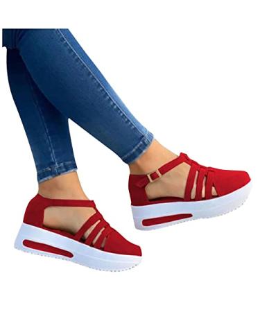 Foldap Sandals for Women Dressy Platform Espadrille Wedge Sandals Women 2023 Vacation Sunmmer Beach Open Toe High Heel Shoes 6.5-7 A1-red