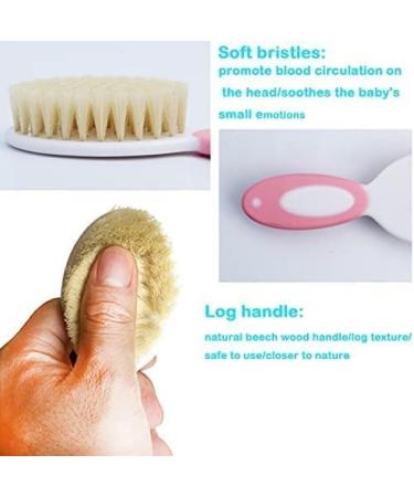 Soft Natural Bristle Baby Hair Brush and Comb Set in Pink - Buy Online on GoSupps.com