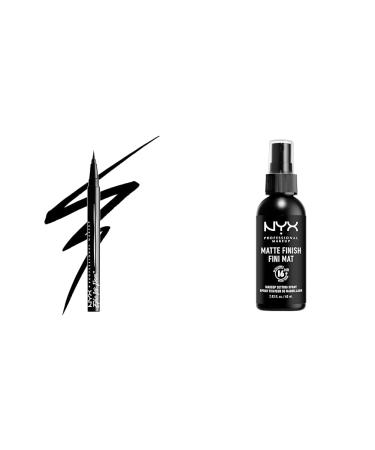 Nyx Professional Makeup Setting Spray Long -lasting texture fixing spray light vegan formula matt finish 60 ml & epic ink eye liner filz pen waterproof vegan formula shade 01 60ml spraybundle with Epic Ink Eye Linner