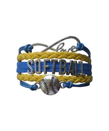 Softball Infinity Charm Bracelet- Softball Jewelry - Perfect Softball Player, Team and Coaches Gifts Blue/Yellow