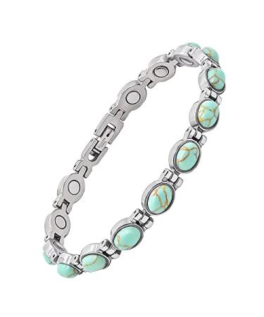 JEROOT Magnetic Bracelets for Women, Stainless Steel Bracelets for Women, Pain Relief Arthritis Therapy Bracelets, Women's Bracelets for Jewelry Gift with Adjustable Length Sizing Tool Turquoise
