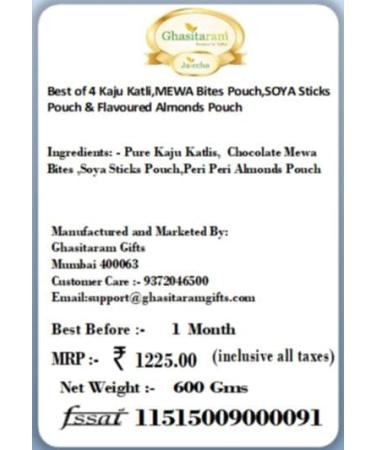 Ghasitaram Gifts Rakhi Gifts for Brothers Rakhi Sweets - Best of 4 Kaju Katli MEWA Bites Pouch SOYA Sticks Pouch and Flavoured Almonds Pouch with 2 Pearl Beads Rakhis Kaju Katli Mewa Bites Soya Sticks Almonds 2 Rakhis - Buy Online on GoSupps.com