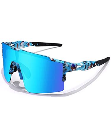 BangLong Cycling Sunglasses UV400 Baseball Sunglasses for Men Women,Windproof Sunglasses for Sports Running Golf White Blue