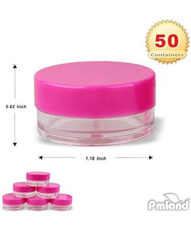 PMLAND Clear Plastic Cosmetic Containers with Pink Screw Lid for Eye Shadow Cream Nail Polish Balm Makeup Samples - 50 Containers with 50 Lids - Buy Online on GoSupps.com