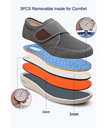 youyun Men's Wide Walking Shoes for Diabetic Feet | Non-Slip & Breathable Casual Footwear (7.5-8 Wide, Grey) - Buy Online on GoSupps.com