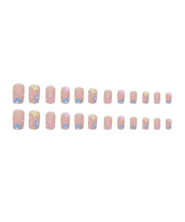 Spring Square Press on Nails - Pink False Nails with Floral Designs - 24PCS - Buy Online on GoSupps.com