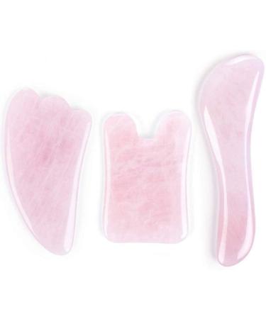 100% Natural Gua Sha Set - Pink Rose Quartz Facial Care (3 PCs) for Anti-Aging & Wrinkle Reduction - Buy Online on GoSupps.com