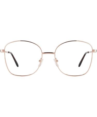 TIJN Blue Light Blocking Glasses,Computer/Gaming/Screen Bluelight Filter Eyeglasses for Women Men,Oversized Metal Frame - 03.rose Gold/Tortoise