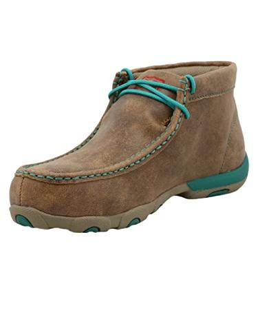 Twisted X Women's Shoes, Casual Slip-on Driving Shoes - Leather, Ankle-High Casual Shoes for Women with Machine-Washable Footbed, Composite Insole, and Slip-Resistant Rubber Outsole 6.5 Bomber & Turquoise