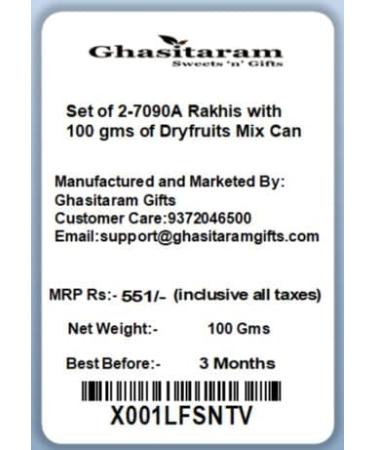 Ghasitaram Gifts Rakhi for Brother Rakhis Online - Set of 2-7090A Rakhis with 100 GMS of Dryfruits Mix Can Rakhi Set with 100 gms of Dryfruits Mix Can - Buy Online on GoSupps.com