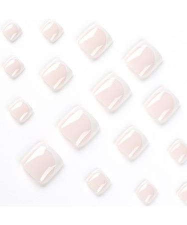 HJKOGH French Fake Toenails Nude with Glitter Sequins White Edge Pressed Toe Nail Full Coverage Wearable Artificial Nail - Buy Online on GoSupps.com