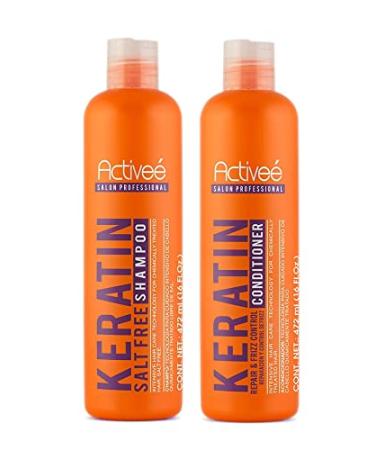 Keratin Hair Shampoo and Conditioner Kit 16 oz | Keratin-straightened and chemically treated hair by Activee Professional