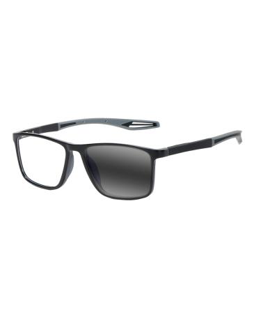 Bifocal Men Women's Square Adjustable Outdoor Sport Cycling Biking Bifocal Transition Photochromic Reading Glass Black Gray 2 x