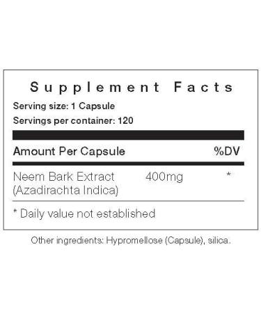 Neem Bark Capsules Organic 400mg 120 Ct - Digestion & Oral Care Support for People & Pets - Vegan - USA Grown - Buy Online on GoSupps.com