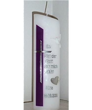 Oval baptism candle with desired baptismal saying name & baptism date for girls - blackberry