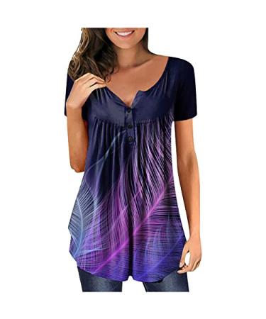 LEHOZIHEQ Short Sleeve Button Up Shirts for WomenLady Slogan Graphic Tee Short Sleeve Tees Crewneck Button Tees Shirts Purple Medium
