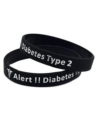 Type 2 Diabetes Bracelet Insulin Dependent Medical Alert - Black Blue Pink Yellow Red (Black)