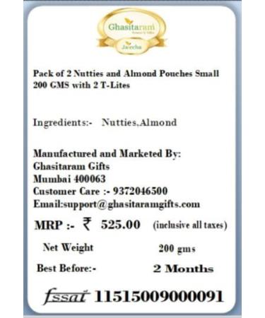 Jaiccha Ghasitaram Diwali Gifts Chocolate - Pack of 2 Nutties and Almond Pouches Small 200 GMS with 2 T-Lites - Buy Online on GoSupps.com