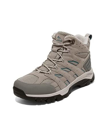 NORTIV 8 Women's Waterproof Hiking Boots Outdoor Trekking Mid Backpacking Mountaineering lightweight boots 9 Light Grey