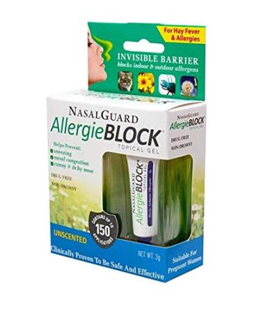 NasalGuard Allergy Relief and Allergen Blocker Nasal Gel - Drug-Free and Proven Safe for Pollen Allergy Sufferers Approved for Airplane Travel (Unscented 3 Gram) Unscented 1 Count (Pack of 1)