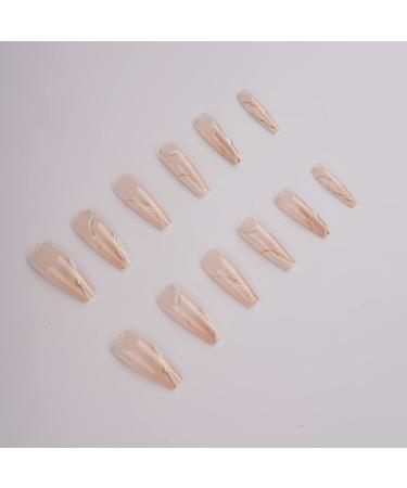 Xerling 24Pcs Long Coffin Press-On Nails with Stripe Designs - Glossy Transparent Ballerina Full Cover Fake Nails for Women & Girls (Pattern G - Buy Online on GoSupps.com