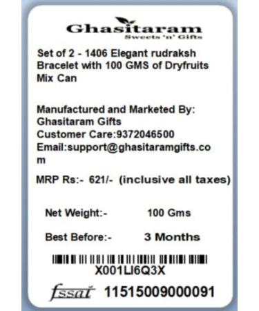 Ghasitaram Gifts Rakhi for Brother Rakhis Online Set of 2-1406 Elegant rudraksh Bracelet with 100 GMS of Dryfruits Mix Can - Buy Online on GoSupps.com