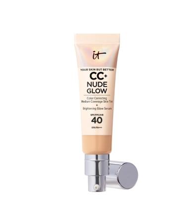 IT Cosmetics Cr me CC+ Nude Glow Your Skin But Better Couvrance Moyenne SPF40 Enrichi en Peptides Collag ne & Vitamines Fini Naturel & Lumineux 32 ml Medium