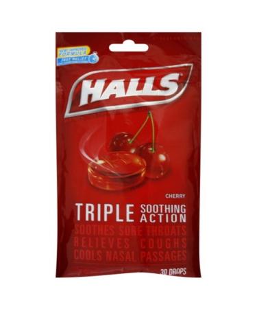 Halls Triple Action Soothing Cough Drops - Cherry 40 Ct