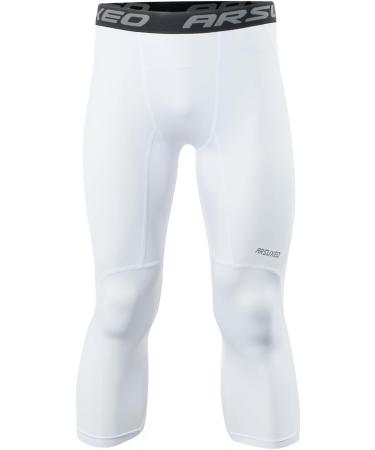 ARSUXEO Men's 3/4 Compression Tights - Running Leggings & Capri Pants for Sports & Gym - K75 L White - International Shipping Available - Buy Online on GoSupps.com