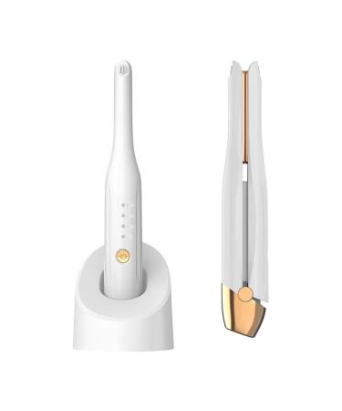 Mini Cordless Hair Straightener 9 inch Portable Pencil Hair Curler Wireless Travel Beard Straightening Iron with Ceramic Floating Plates Adjustable Temp Quick Heat Up (White)