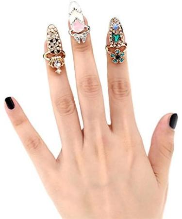 12pcs Women Fashion Bowknot Nail Ring Set - Crown Flower Crystal Finger Nail Charms - Buy Online on GoSupps.com