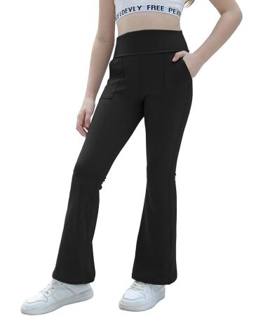 Aurgelmir Girls' Black Foldover Waist Flare Leggings with Pockets - Size 13-14 Years - Buy Online on GoSupps.com