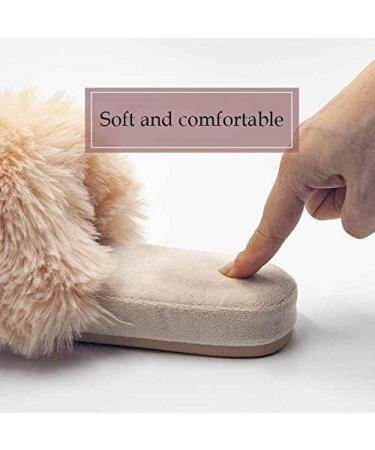 Womens Fluffy Slippers Rubber Sole Material Ladies Slippers Artificial Short Plush Ultra-Soft Flat Comfy Fur Slides with Arch Support Open Toe Flat Sandals (B 25CM) - Buy Online on GoSupps.com