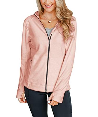 Bingerlily Women's Full Zip Athletic Running Jackets Tops with Pockets Pink XX-Large