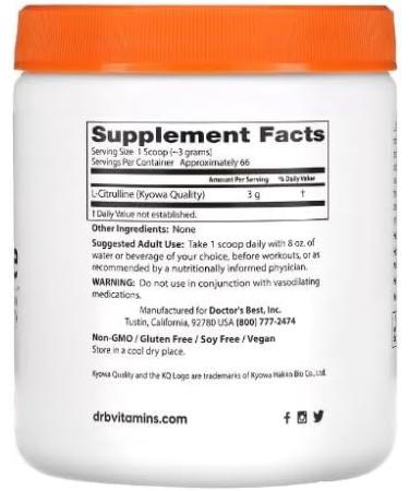 Doctor's Best L-Citrulline Powder 200g Muscle Recovery & Nitrogen Oxide Booster - Buy Online on GoSupps.com