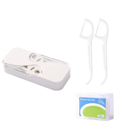 Dental dental floss portable housing dental dispenser dental floss picks cases automatic dental floss organizer travel leaves for teeth (white+50 PCs dental floss)
