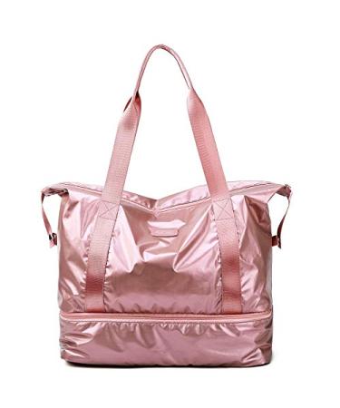 fancyfree Double Layers Bag, Large Travel Tote Bag with Bottom Shoes Compartment, Ideal Gym Duffle Bag for Women and Men Rose Gold