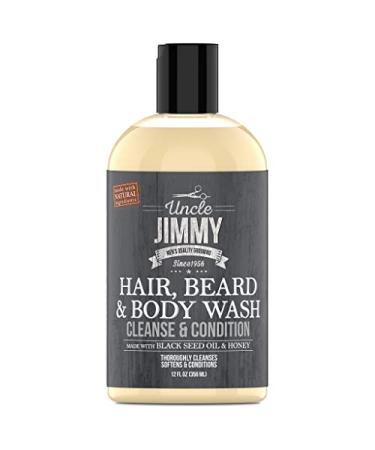 Uncle Jimmy Hair Beard & Body Men's Wash | Sulfate Free Paraben Free with Naturally Derived Clean Ingredients Leaving Skin Soft and Hydrating 12 Fl Oz