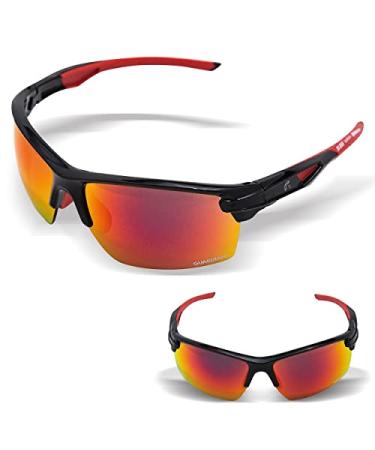 Guardian Baseball Sunglasses for Ages 10 to Adult - Sports Sunglasses for Men, Women, and Youth - Cycling, Running, Boating Black/Red