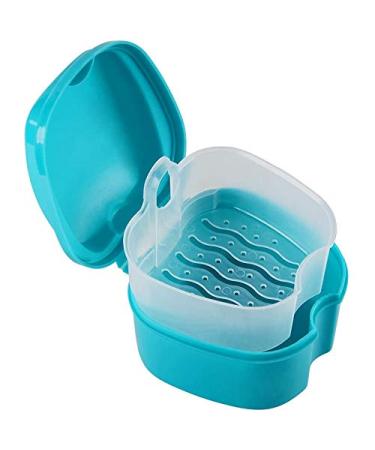 Denture case denture cup with sieve denture bath box storage box for false teeth with basket net container holder for travel